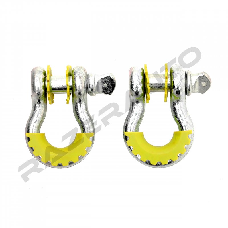 Razer Auto 1 Pair Of Silver D-rings Shackle With Yellow Isolator Washers Gear Design Rattling Protection Cover Silver Yellow