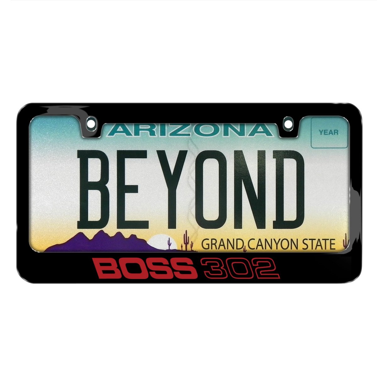 Ford Mustang Boss 302 In Red Black Metal License Plate Frame