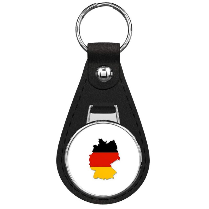 Prs Vinyl Germany Shaped German Flag Country Deutschland Black Leather Keychain Silver Keyring