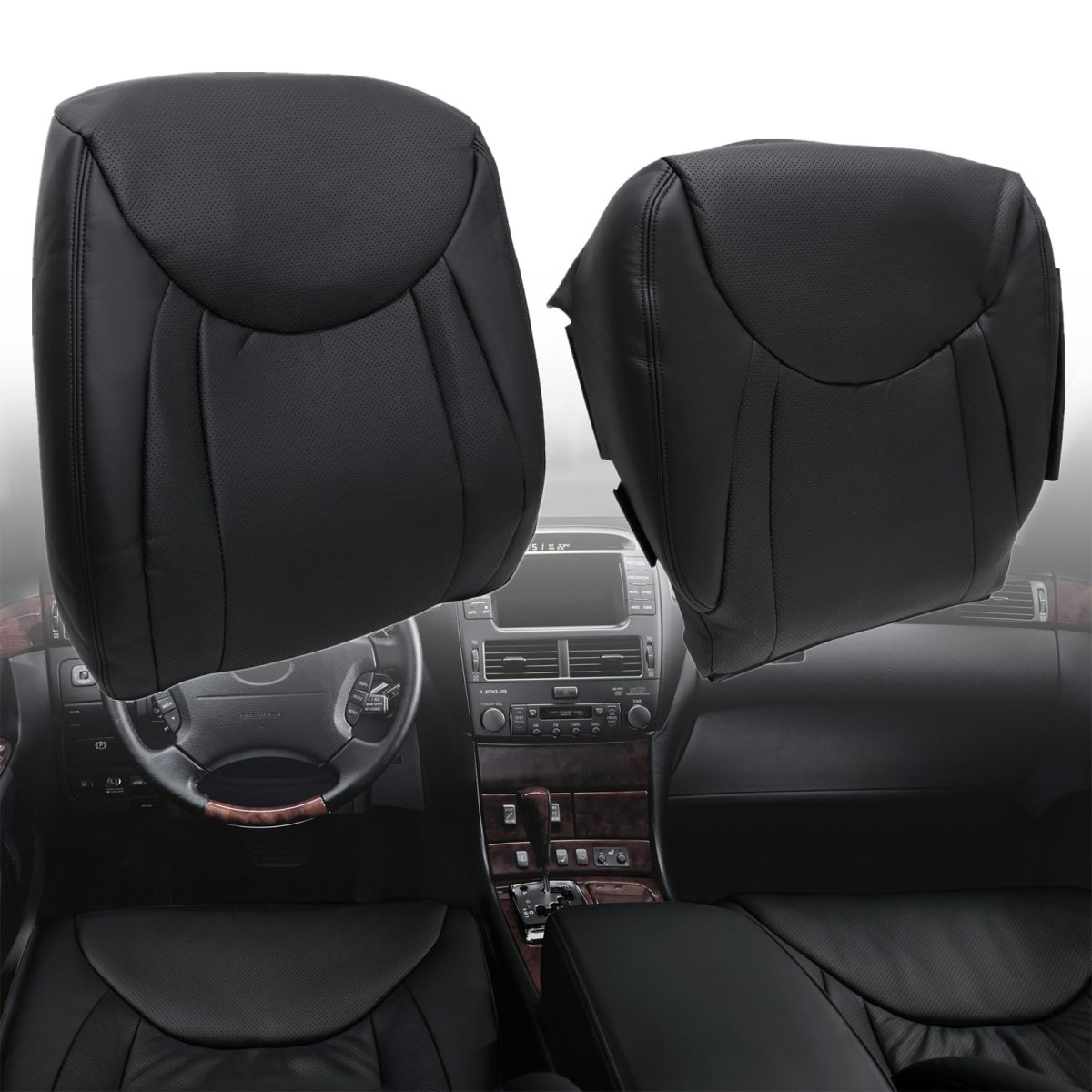 Front Driver Side Bottom And Top Back Replacement Seat Covers Black Perforated Microfiber Leather For Lexus Ls430 2001 2002