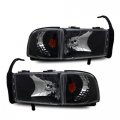 Apa Replacement Crystal Lens Black Housing Head Lamp With Corner Light For 1994-2002 Ram 1500 2500 3500 Pair Driver Left 