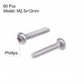 Uxcell M2 5x12mm Machine Screws Pan Phillips Cross Head Screw 304 Stainless Steel Fasteners Bolts 60pcs