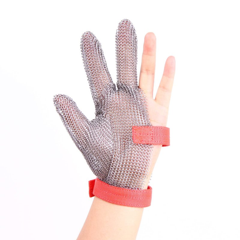 3 Finger Chainmail Protective Glove Stainless Steel Cut Resistant Safety Work For Kitchen Butcher Ambidextrous Medium