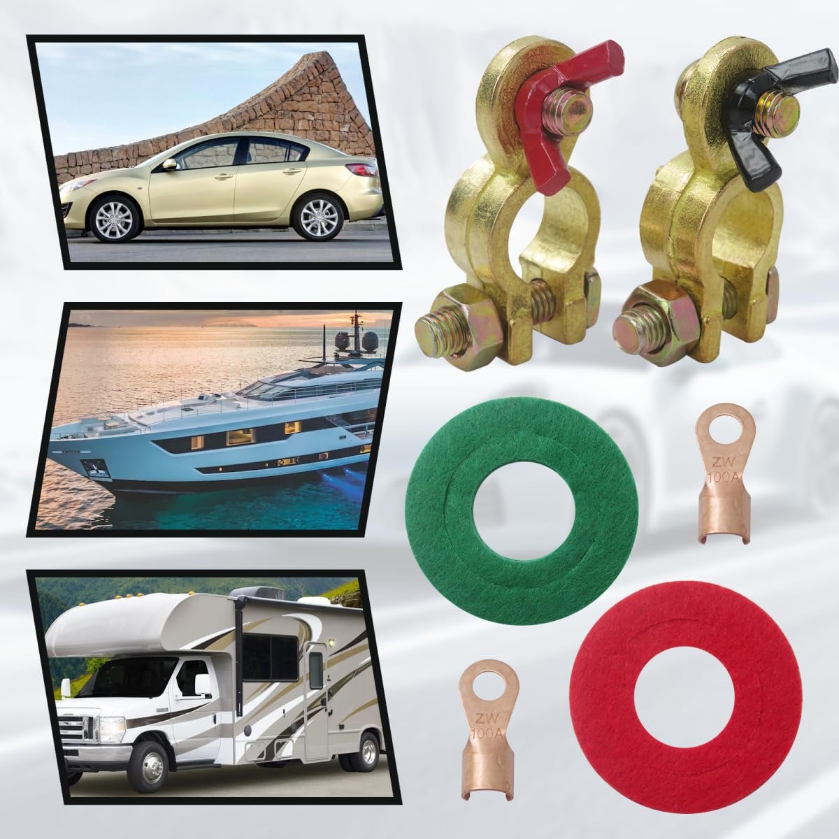 Solid Brass Marine Battery Terminal Connectors Top Post For 12v 24v Automotive Boat Car Rv Accessories Wire Cable Ends Pure