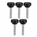 M6 X 35mm Metric Male Thread Knurled Clamping Knobs Grip Thumb Screw On Type Hand Handle Bolt With Plastic Black 5 Pcs 