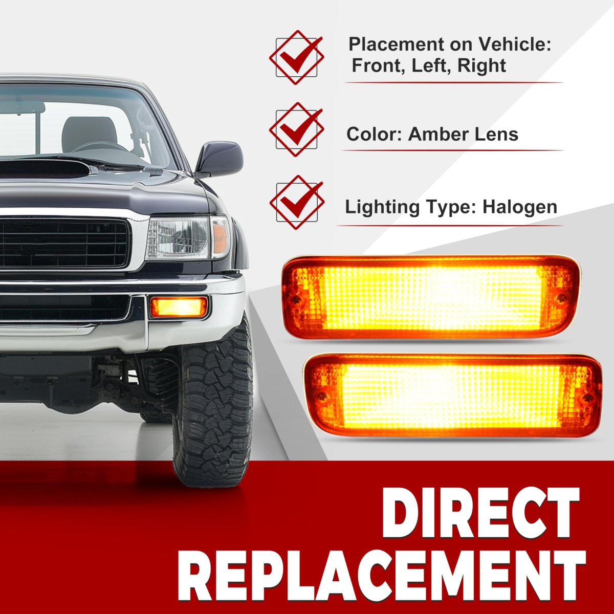 Hecasa Pair Front Bumper Turn Signal Light For 95-97 Toyota Tacoma 4wd 98-00 Dlx Rwd Replacement To2531122 To2530122 Lamp