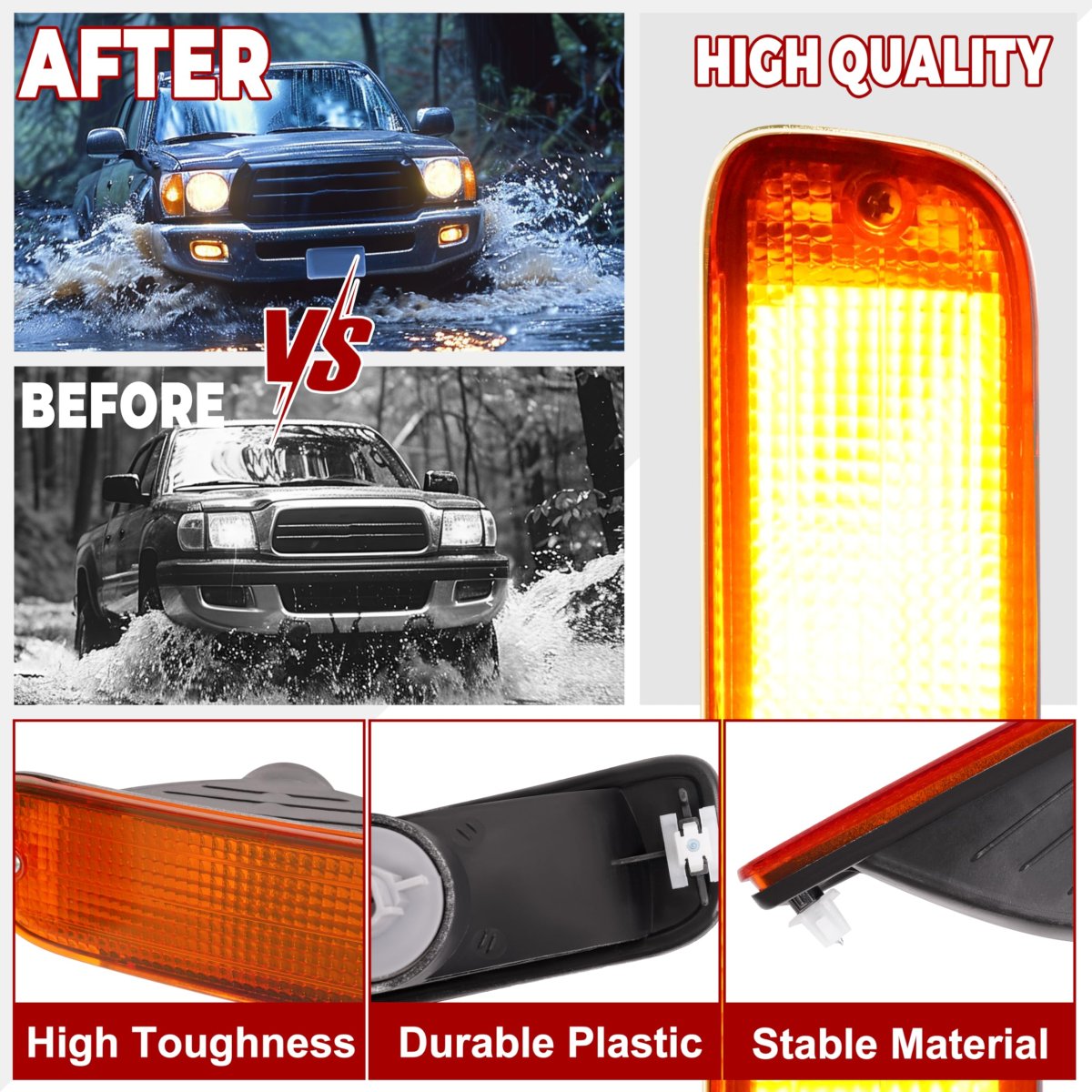 Hecasa Pair Front Bumper Turn Signal Light For 95-97 Toyota Tacoma 4wd 98-00 Dlx Rwd Replacement To2531122 To2530122 Lamp