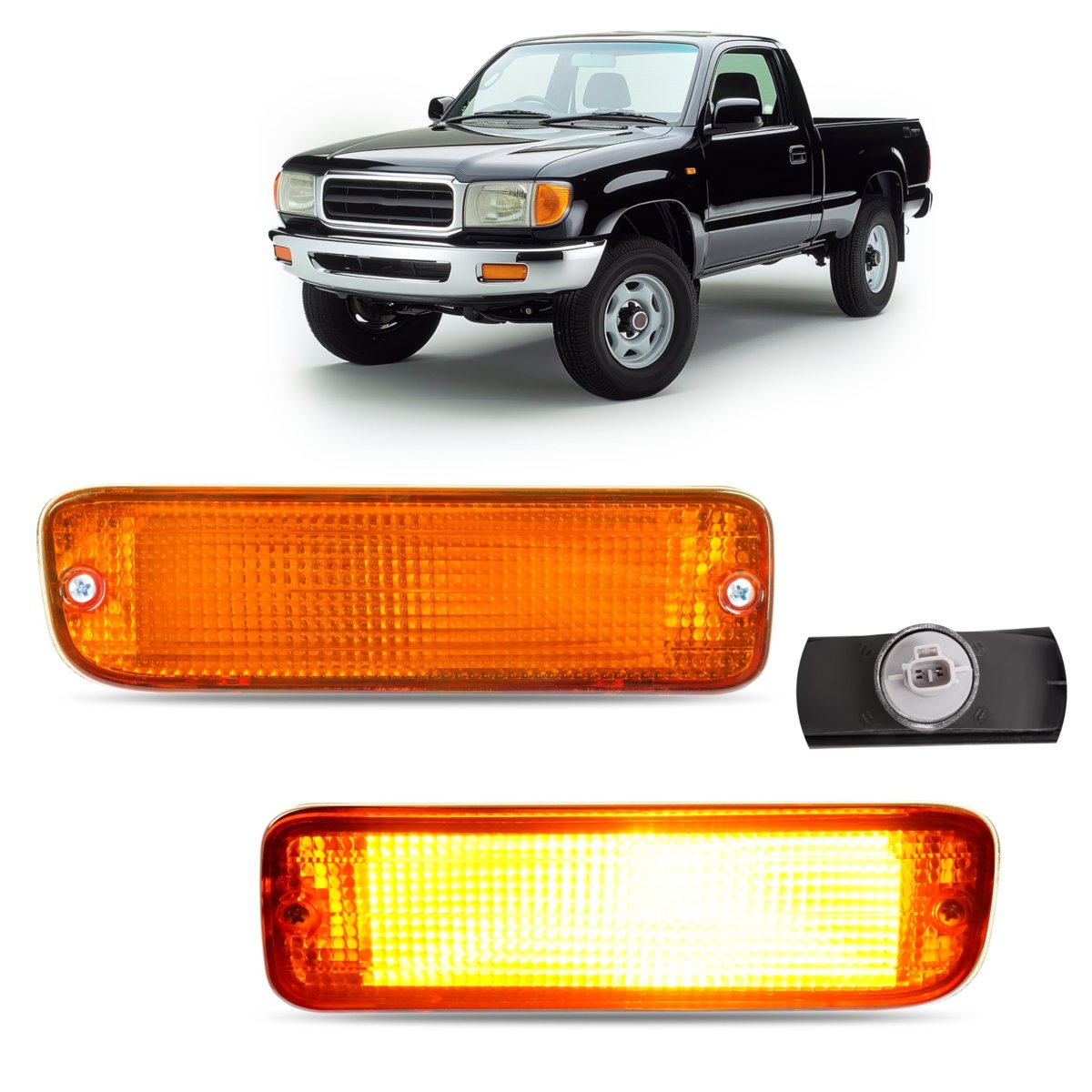 Hecasa Pair Front Bumper Turn Signal Light For 95-97 Toyota Tacoma 4wd 98-00 Dlx Rwd Replacement To2531122 To2530122 Lamp