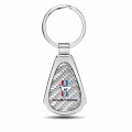 Ipick Image Made Clear Dome Real Silver Carbon Fiber Chrome Metal Teardrop Key Chain With Logo For Ford Mustang Tri-bar