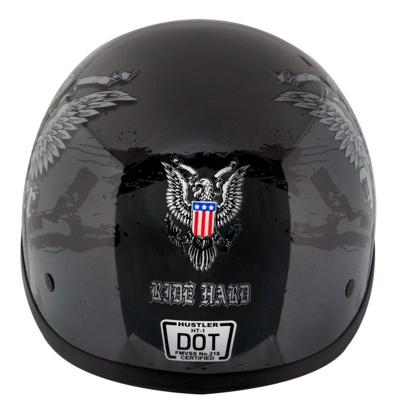 Hustler Dot Ht-1 Ride Hard Dark Gray Glossy Skull Cap Helmet Small Medium