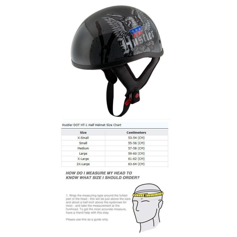 Hustler Dot Ht-1 Ride Hard Dark Gray Glossy Skull Cap Helmet Small Medium