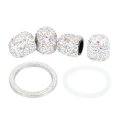4 Pcs Valve Stem Caps With 1 Ring Emblem Sticker Dustproof Bling Car Accessories Silver 
