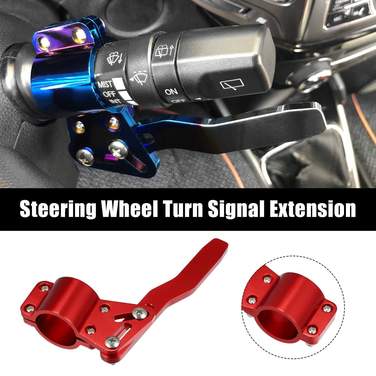 2pcs Car Turn Signal Extension Steering Wheel Rod Position Up Kit Red