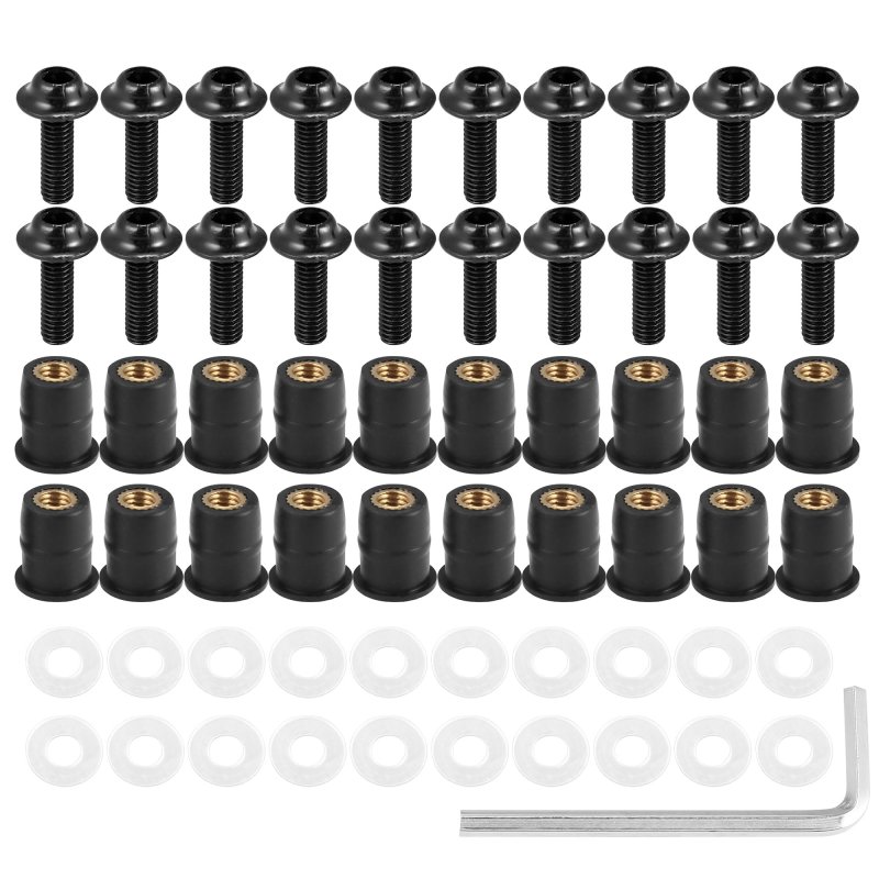 20pcs M5 5mm Motorcycle Windscreen Screws Fairing Bolt Windshield Mounting Nuts Installation Black