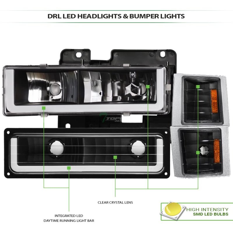 Tlaps 7422438524539 For 1994-2000 Chevy C10 C K Pickup Truck Silverado Suburban Tahoe Drl Led Strip Bar Black Housing
