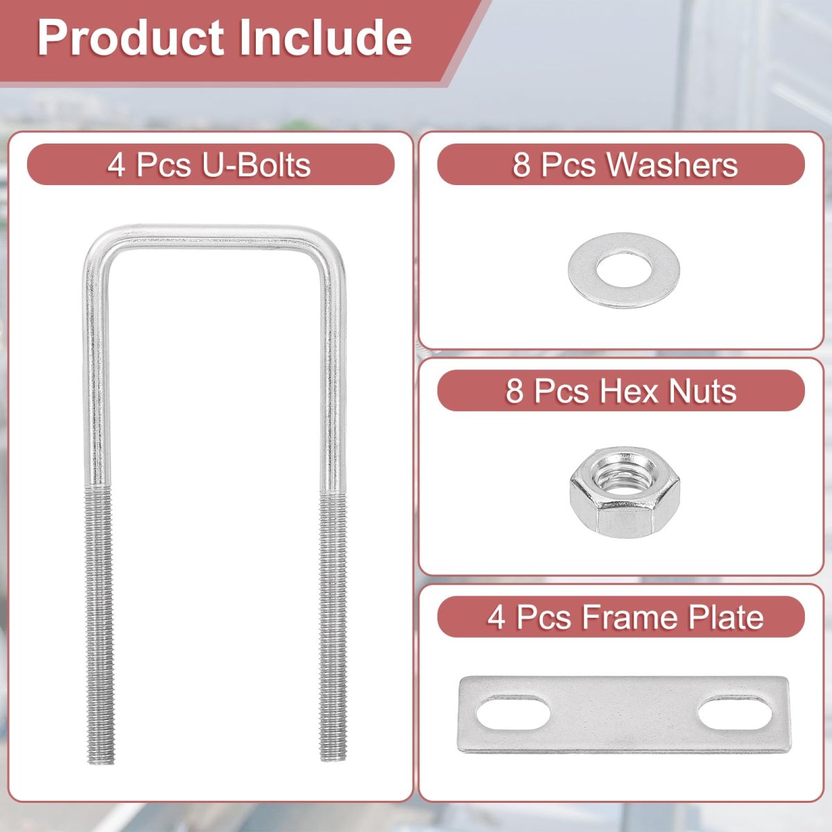 4sets 304 Stainless Steel Square U-bolts 2 05 52mm Inner Width 5 12 130mm Length M8 With Nuts Frame Plate Gasket For