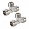 Uxcell Pipe Fitting Tee G1 2 Male Thread 3 Way T Shape Hose Connector Adapter Nickel-plated Copper 2pcs