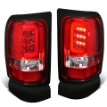 Auto Dynasty Chrome Housing Red Lens C-shape Led Stripe Bar Brake Tail Lights Lamps For Dodge Ram 1500 2500 3500 94-02 