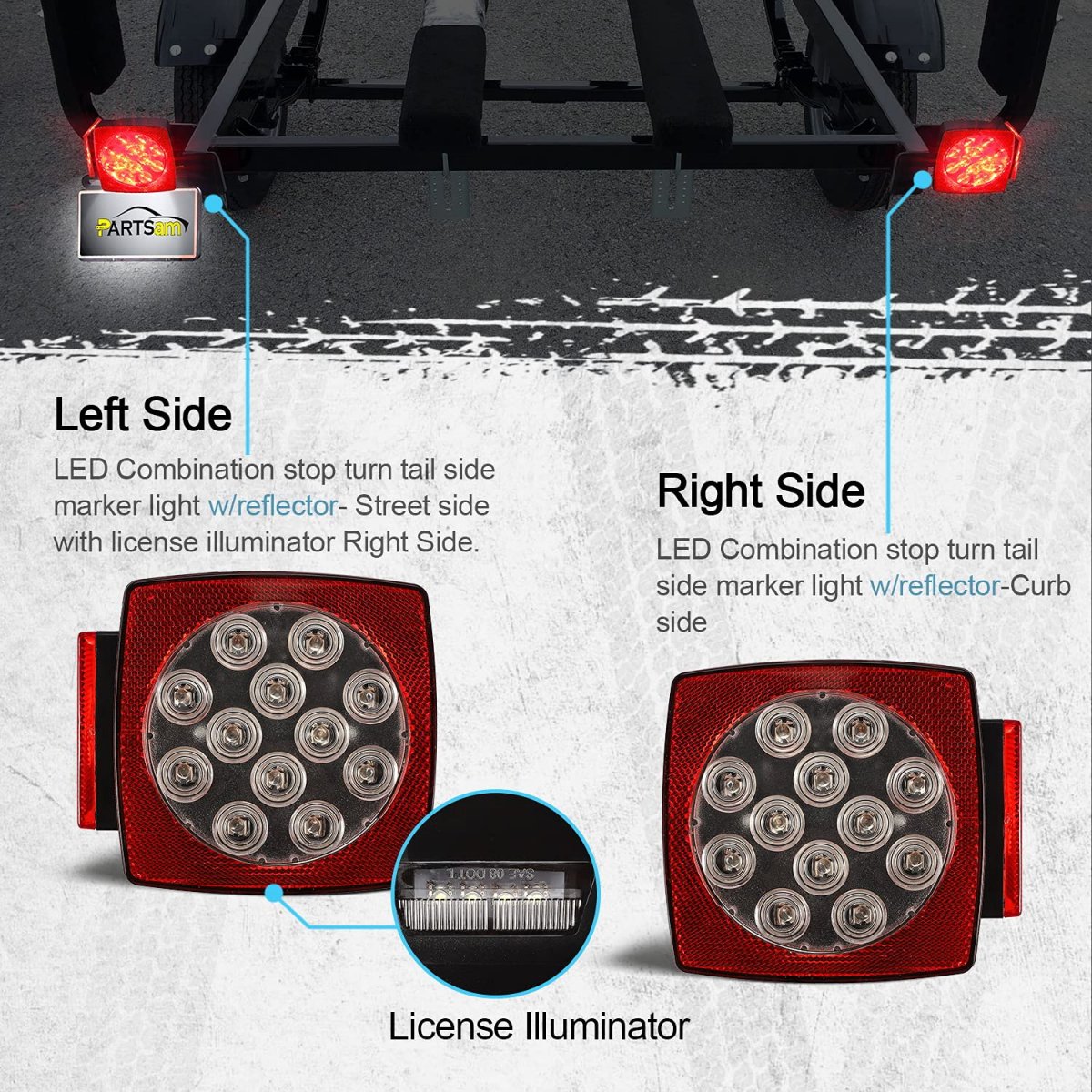 12v Waterproof Square Led Trailer Tail Light Kit Red Brake Stop Turn Signal And License Plate Lights For Marine Boat Rv Camper
