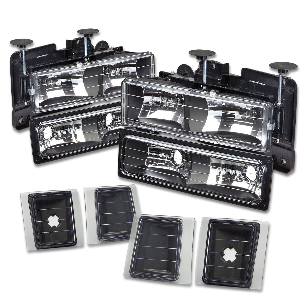 Auto Dynasty Black Housing Headlight Head Lamps W Bumper Corner Tool Kit For Chevy Blazer C10 C K Tahoe 94-00