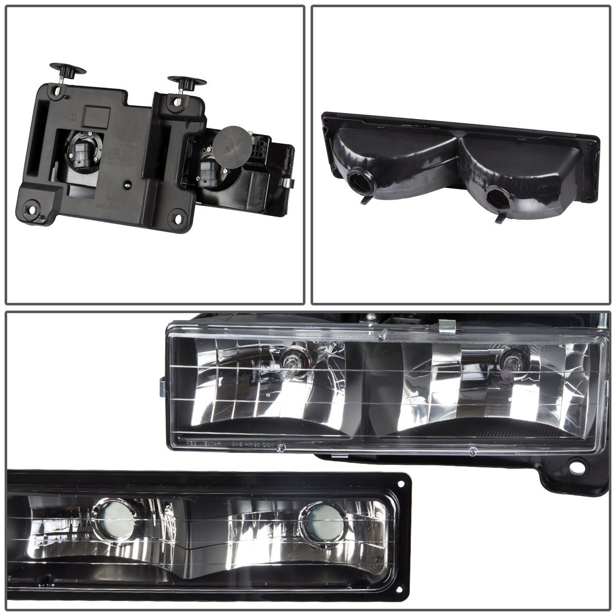 Auto Dynasty Black Housing Headlight Head Lamps W Bumper Corner Tool Kit For Chevy Blazer C10 C K Tahoe 94-00