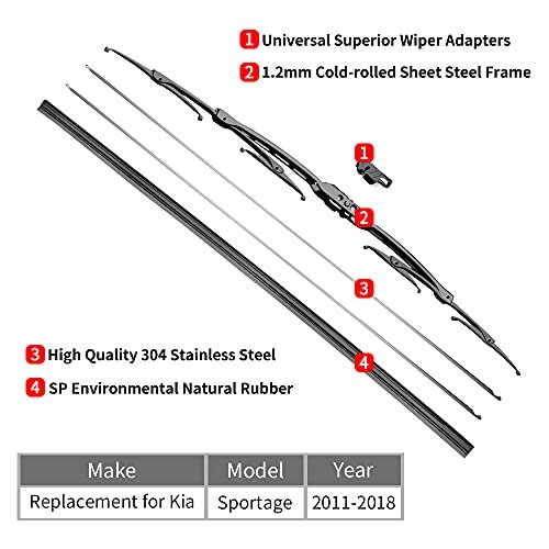 Windshield Wiper Blades For 2011 2018 Kia Sportage 24 In And 18 Front Window Set Natural Rubber Galvanized Steel Frame J Hook