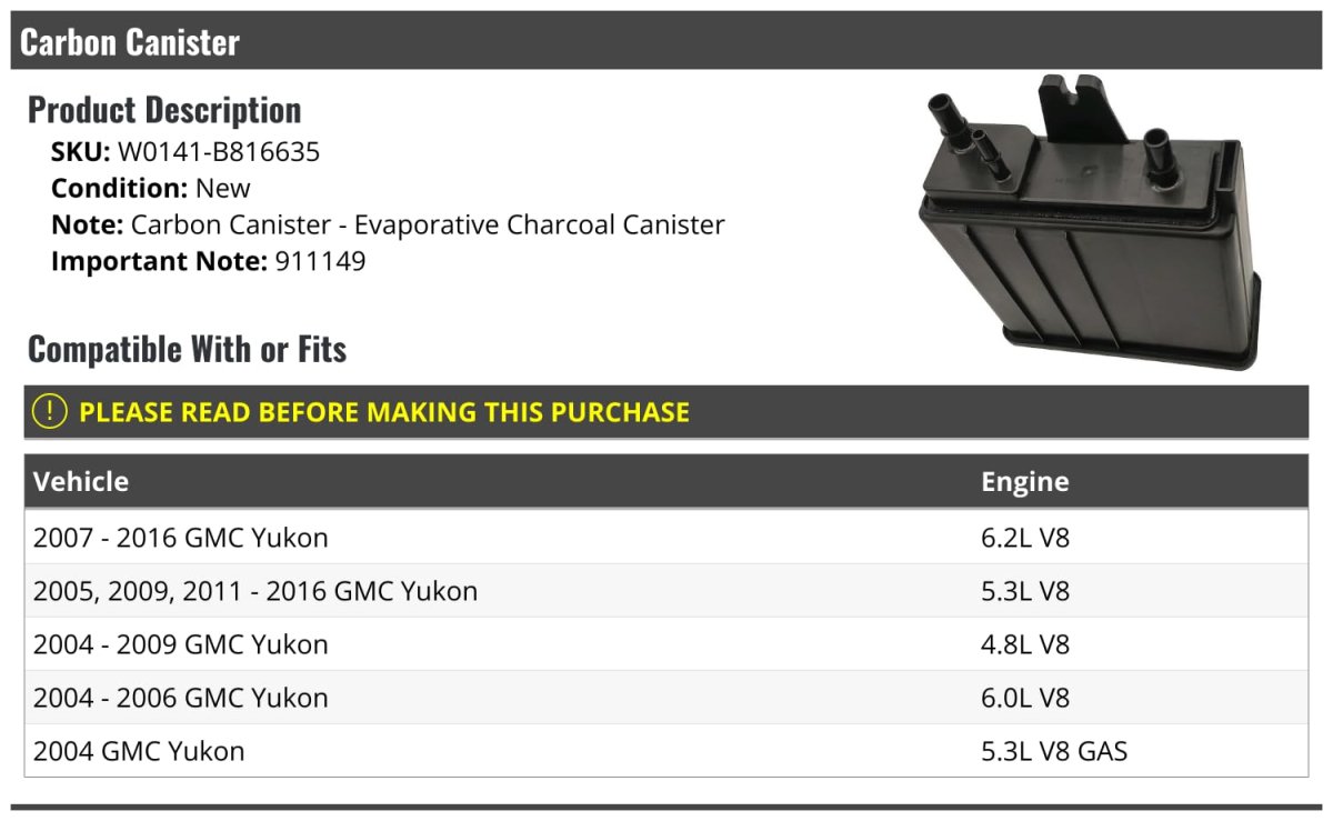Carbon Canister For 2004-2016 Gmc Yukon V8