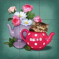 Artwork On Tile Ceramic Mural Backsplash Purr Me Some Tea 3 By Maryline Cazenave Kitchen Bathroom Shower 18 X 6 Tiles 