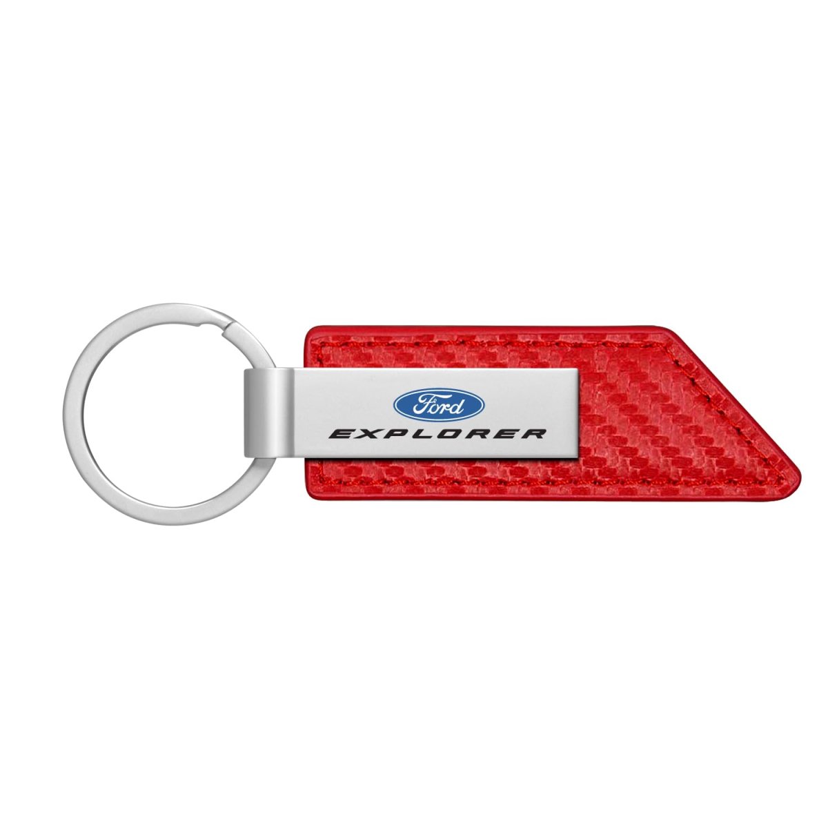 Ford Explorer Red Pu Leather Carbon Fiber Texture Strap Silver Metal Bar Key Chain Official Licensed