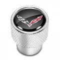 Ipick Image For Chevrolet Corvette C7 Logo Black On Shining Silver Aluminum Tire Valve Stem Caps