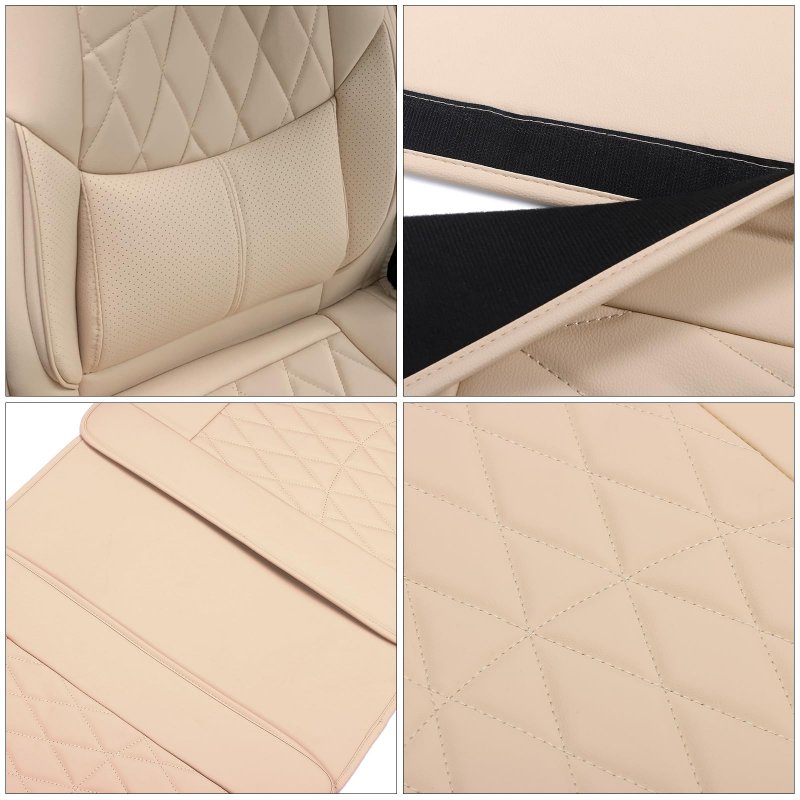 Universal Car Seat Covers Full Set Front And Rear Beige Pu Leather Waterproof Cushion Protector For Suv Pickup Trucks Sedans