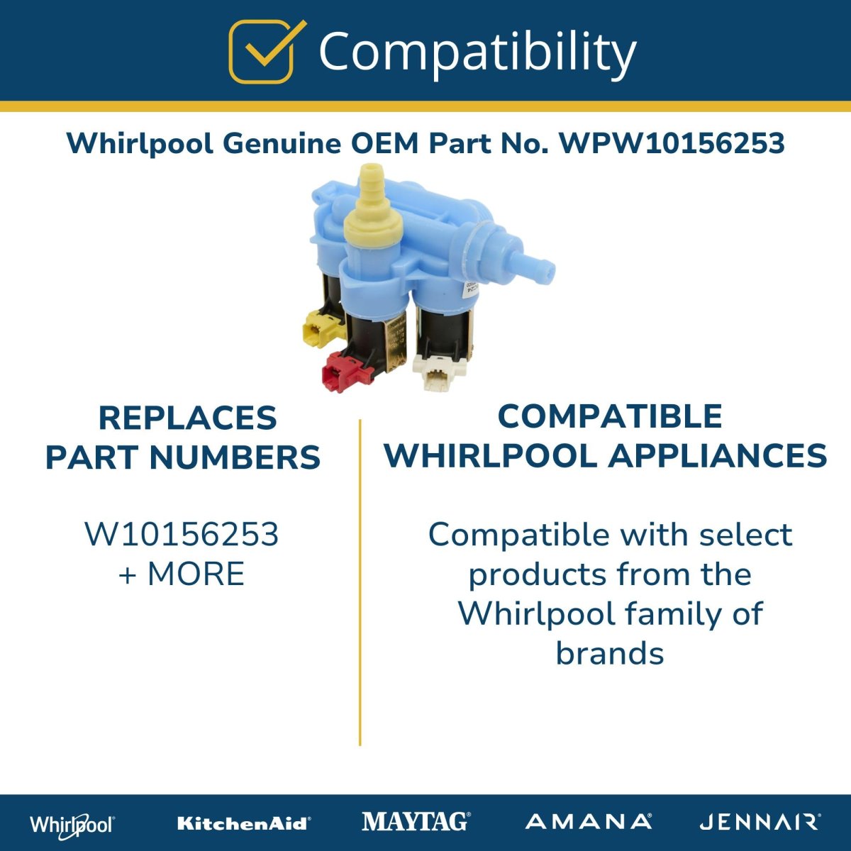 Whirlpool Wpw10156253 Genuine Washer Water Inlet Valve Assembly Replacement Part Replaces W10156253