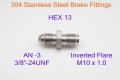 Autobahn88 Stainless Inverted Flare Brake Fitting An3 To M10x1 0 3 8x24-unf