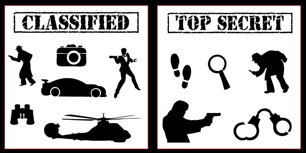 Auto Vynamics Stickerpack-spyset01-20-gbla Gloss Black Vinyl Detailed Secret Agent Spy Sticker Pack Features Multiple