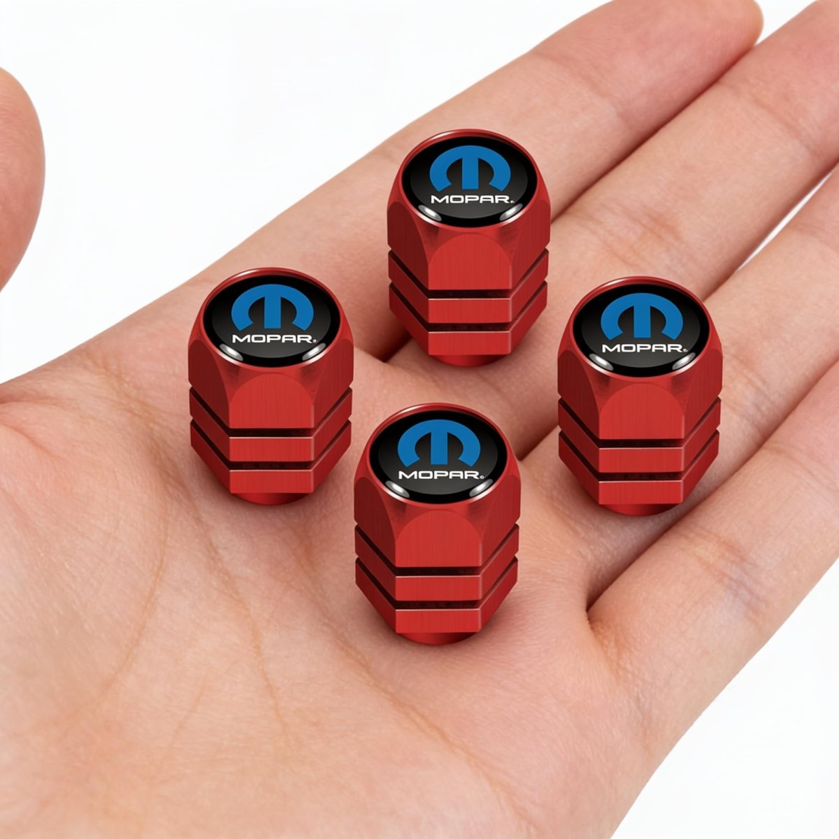 Dodge Srt Hellcat Tire Valve Stem Caps White Logo On Red Hexagon Aluminum Official Licensed Set Of 4 Universal Fit For Car Suv
