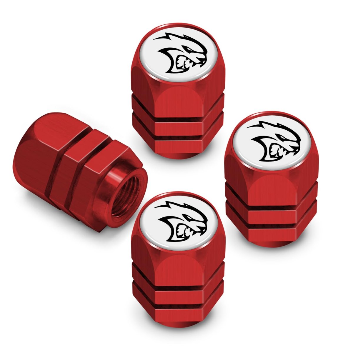 Dodge Srt Hellcat Tire Valve Stem Caps White Logo On Red Hexagon Aluminum Official Licensed Set Of 4 Universal Fit For Car Suv