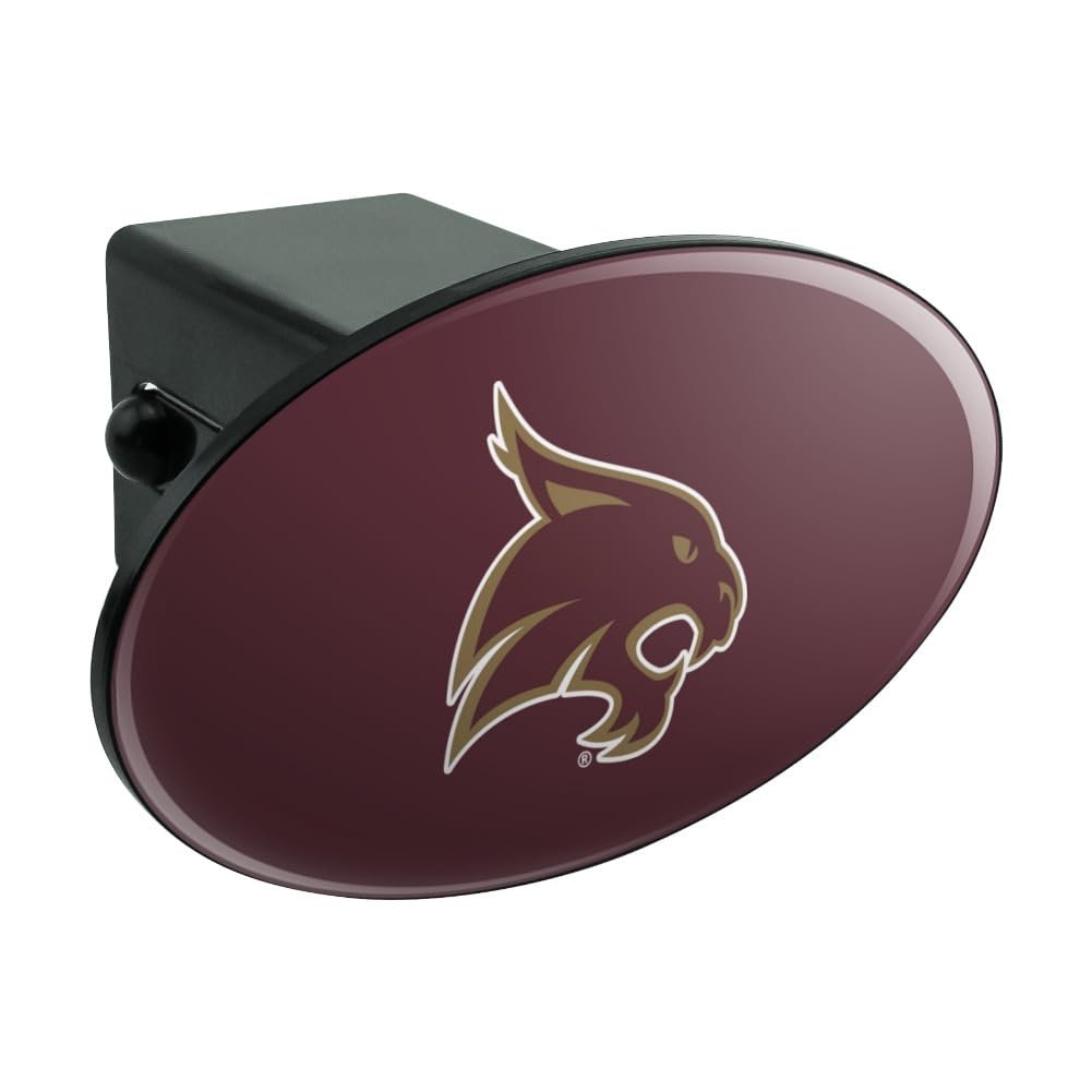 Texas State University Logo Oval Tow Hitch Cover Trailer Plug Insert 2 In Black Abs Plastic Uv Resistant Resin Top Design