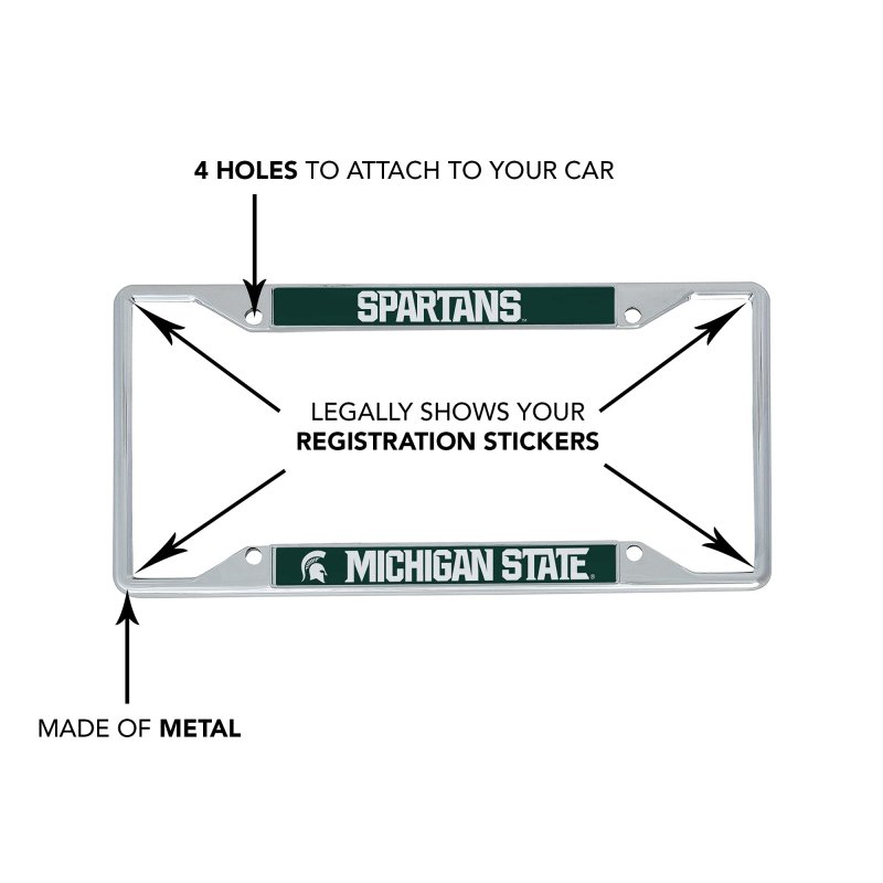 Michigan State University Spartans Msu Metal License Plate Frame For Front Or Back Of Car Officially Licensed Mascot