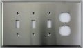 Over Sized Jumbo Satin Stainless Steel 4 Gang Cover Plate Three Toggle Light Switch 1 Duplex Outlet 