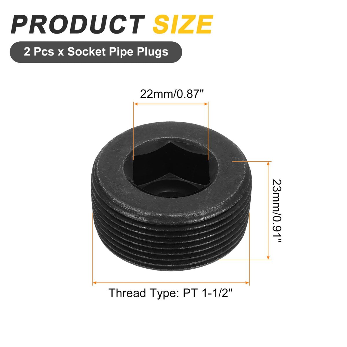2pcs Male Thread Socket Pipe Plugs Pt 1-1 2 Carbon Steel Internal Hex Caps For Fitting And Sealing Black