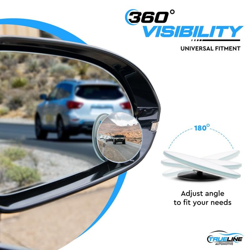 True Line Automotive Blind Spot Mirrors 2 Pack Round Hd Convex Car With Adjustable 360a View Universal Fit Blindspot Mirror For