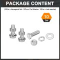 10set Hex Head Screw Bolt 1 2-13 X 1-1 2 304 Stainless Steel Fully Threaded With Nuts Flat Lock Washers Silver