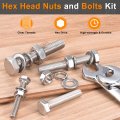 10set Hex Head Screw Bolt 1 2-13 X 1-1 2 304 Stainless Steel Fully Threaded With Nuts Flat Lock Washers Silver
