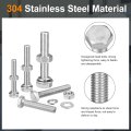 10set Hex Head Screw Bolt 1 2-13 X 1-1 2 304 Stainless Steel Fully Threaded With Nuts Flat Lock Washers Silver