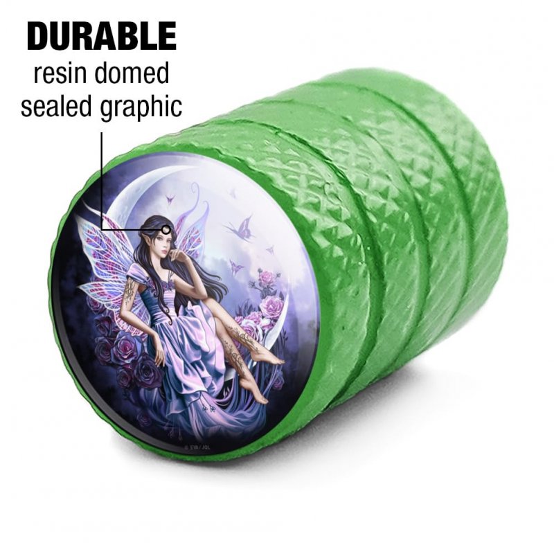 Pink Fairy Moon Valve Stem Caps For Tire Rim Wheel Green Aluminum Air Covers Schrader Valves 4 Piece Set