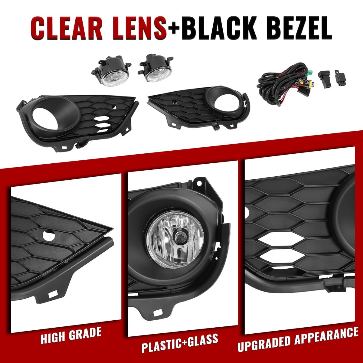 Hecasa Pair Fog Light W Bezel For 2019-2022 Honda Pilot Models With Parking Aid Sensor Replacement Ho1038142 Ho1039142 Driving