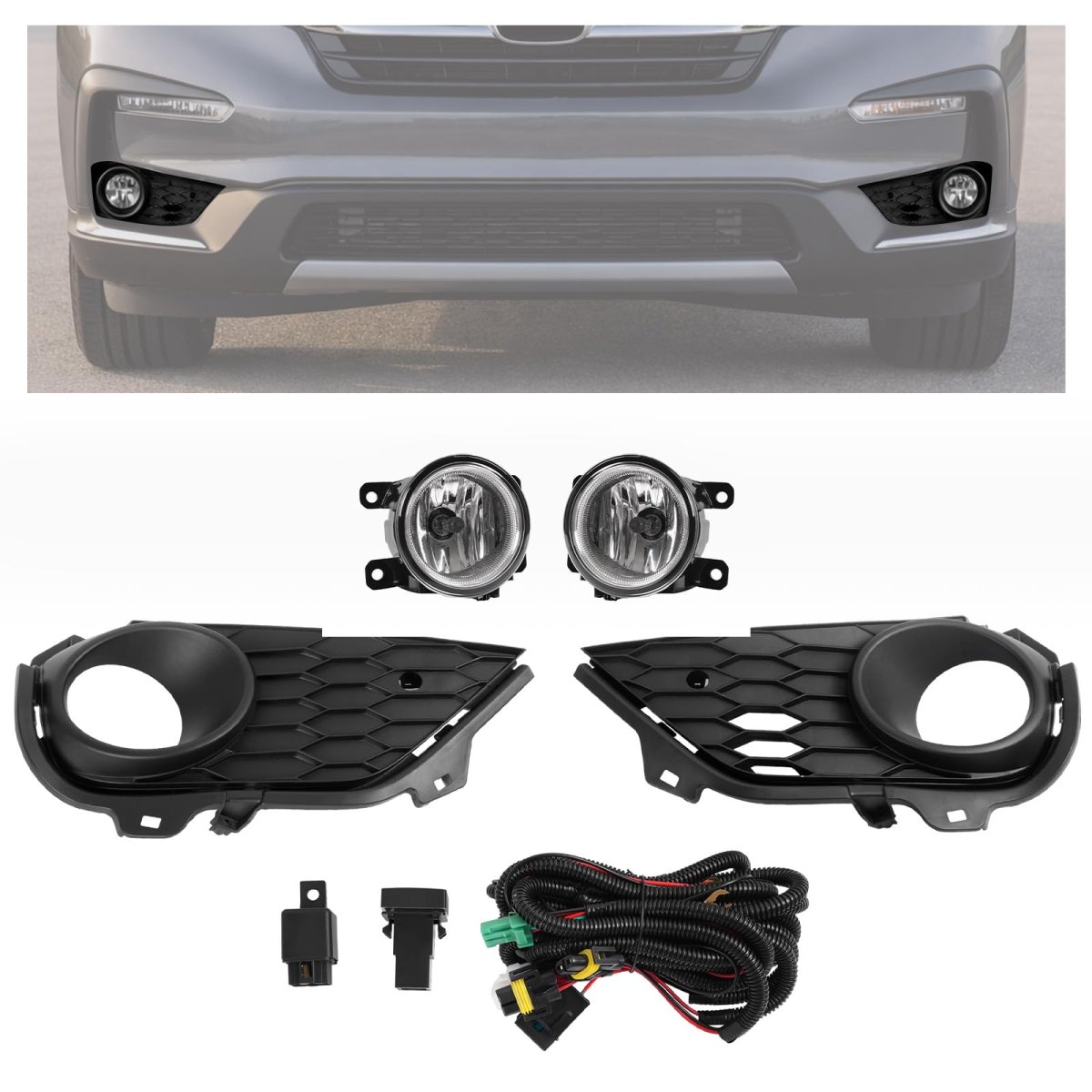 Hecasa Pair Fog Light W Bezel For 2019-2022 Honda Pilot Models With Parking Aid Sensor Replacement Ho1038142 Ho1039142 Driving
