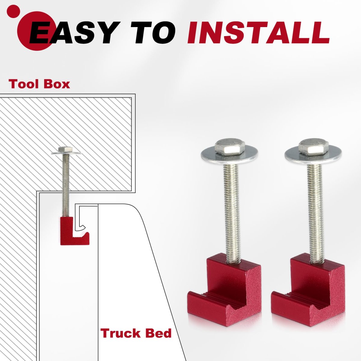 J Hook Crossover Aluminum Truck Toolbox Mounting Kit Pickup Tool Box Mount Tie Down With Fastening Nut Anodized Surface Red 1