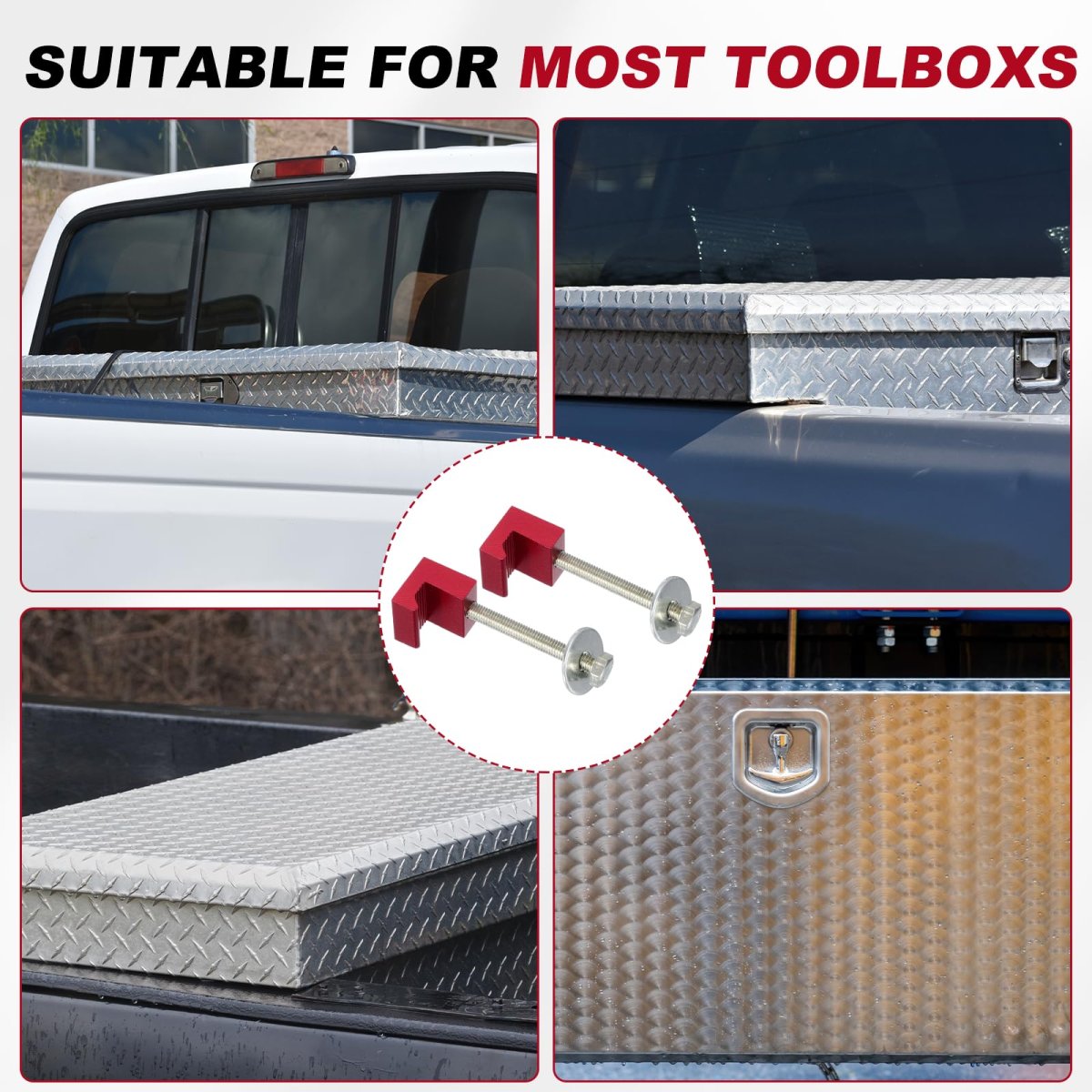 J Hook Crossover Aluminum Truck Toolbox Mounting Kit Pickup Tool Box Mount Tie Down With Fastening Nut Anodized Surface Red 1