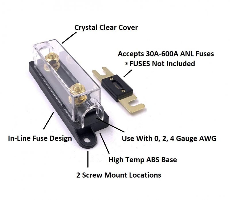 Anl Fuse Holder 30-600a In-line Bolt Down Fuses 0 2 4 Gauge Awg Fuse